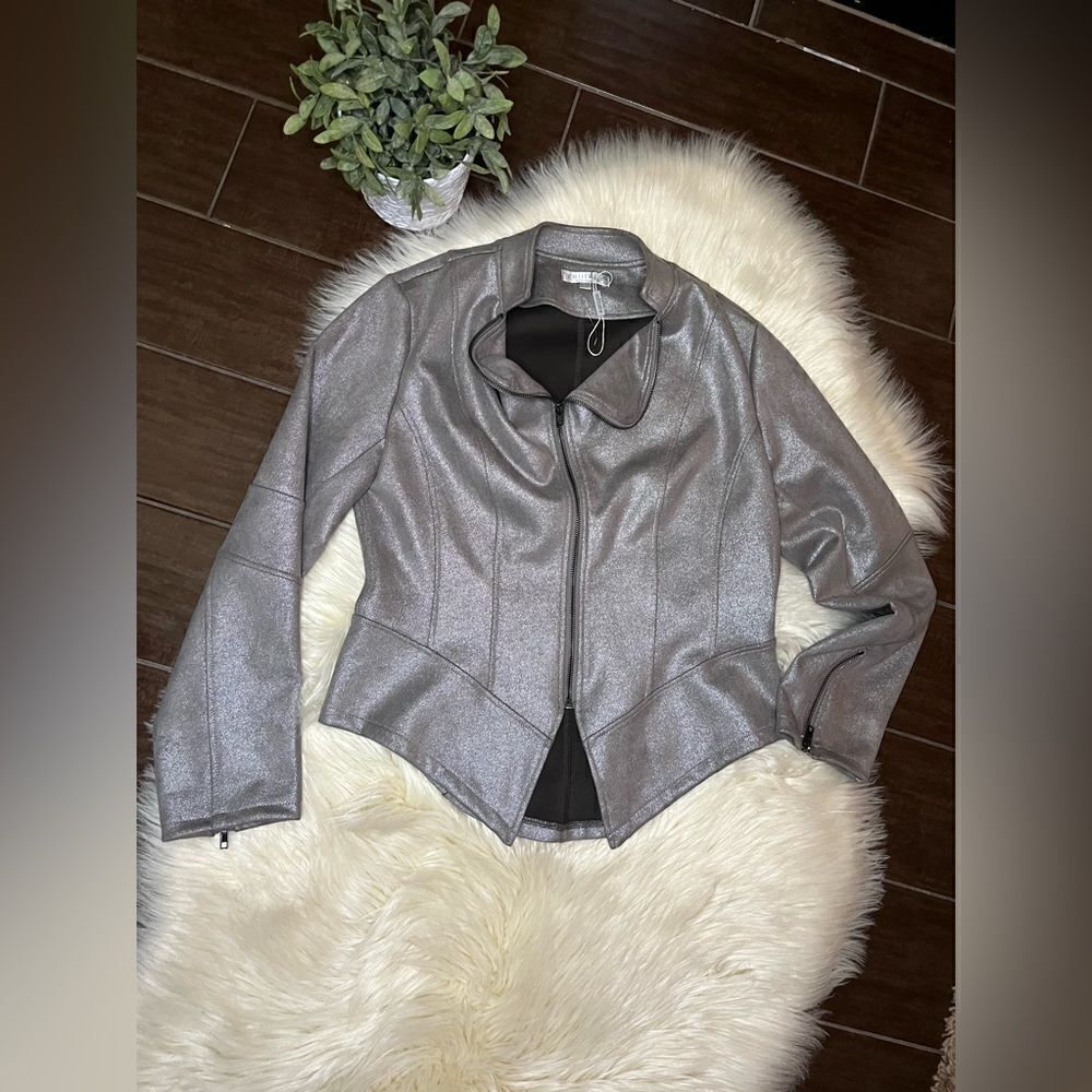Anthropologie Solitaire metallic shimmer faux suede Blazer sz medium